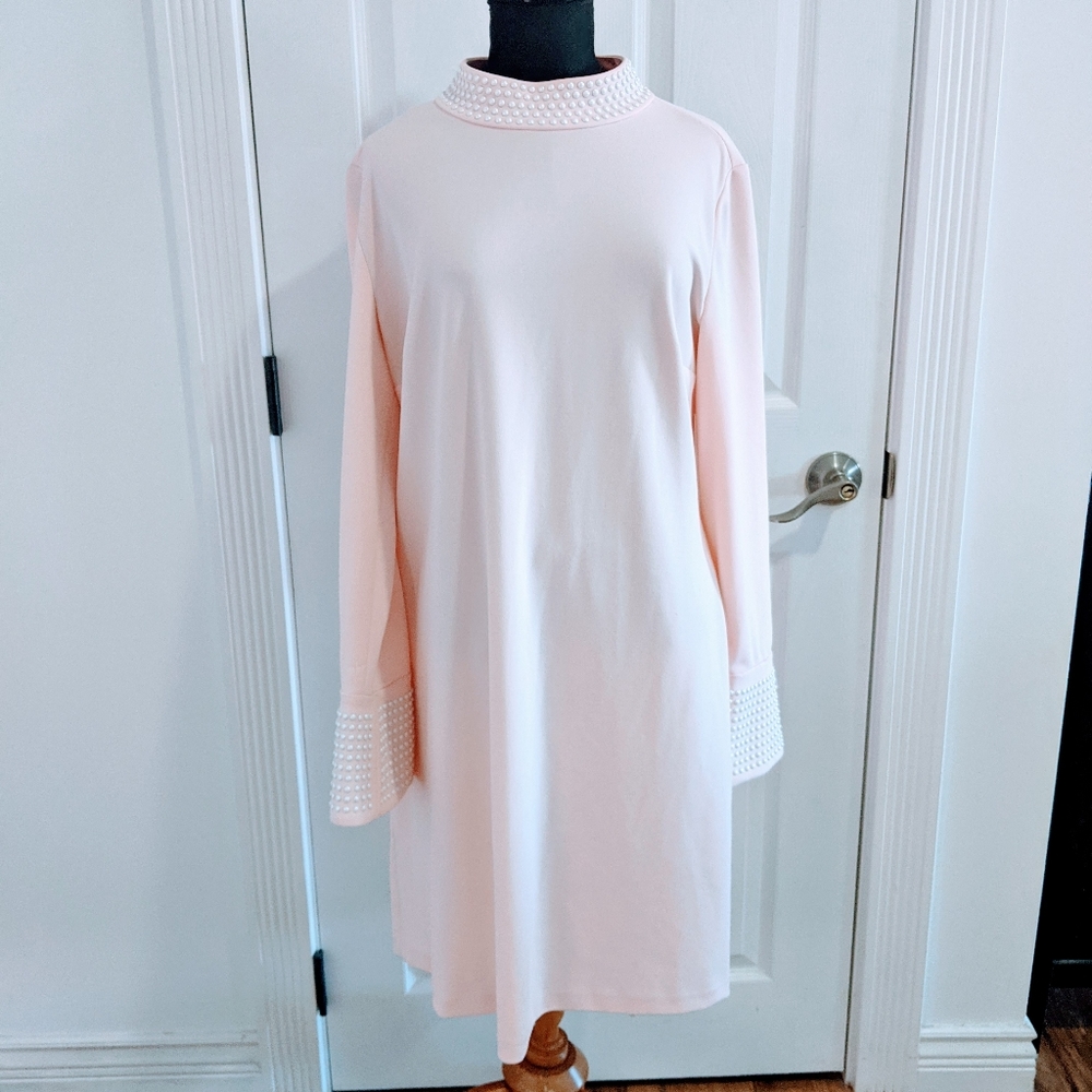 Karl Lagerfeld Peachy Pink Shift Pearl Dress